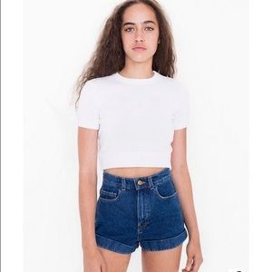 American Apparel dark wash high waisted shorts